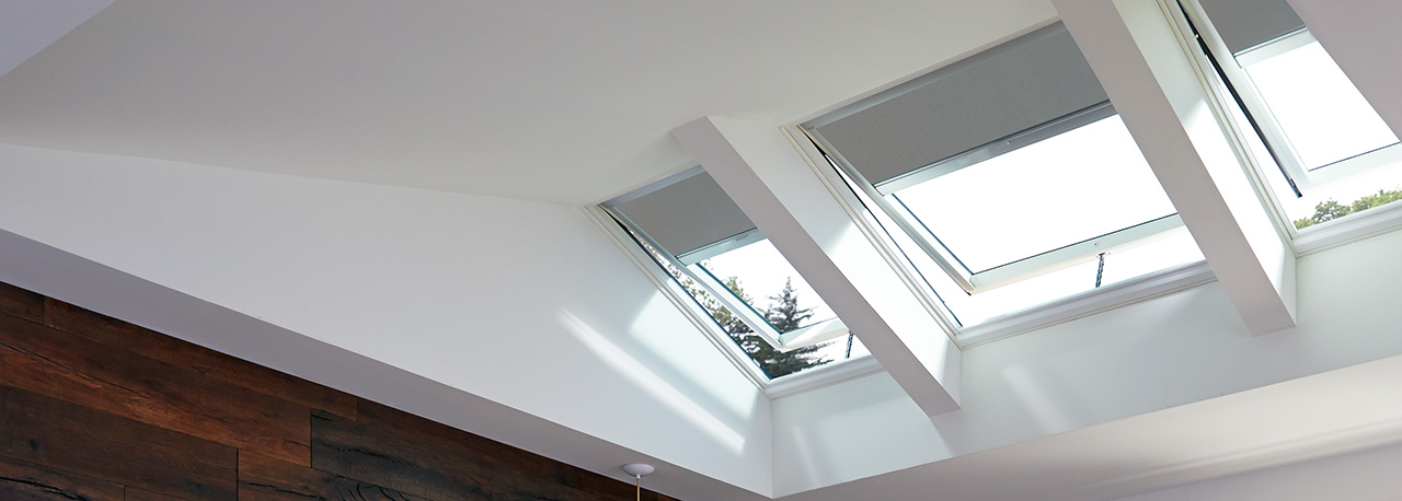 View of venting skylights with blinds